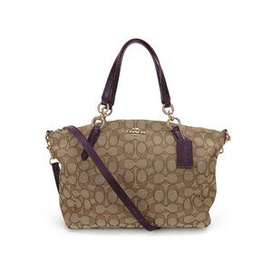 Coach Kelsey Satchel Signature Canvas Crossbody Bag Tan Purple